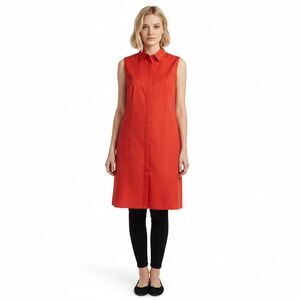 NEW Joan Vass Sleeveless Tunic Shirt Women XL Red Orange Long Vented Minimalist